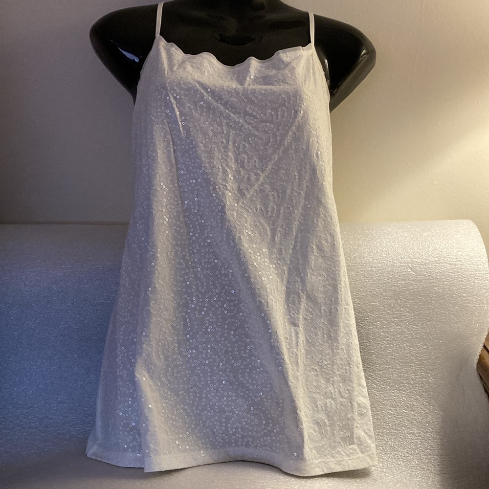 Ann Taylor White Sequin Design Stretch Camisole & Adjustable Straps - Size XL